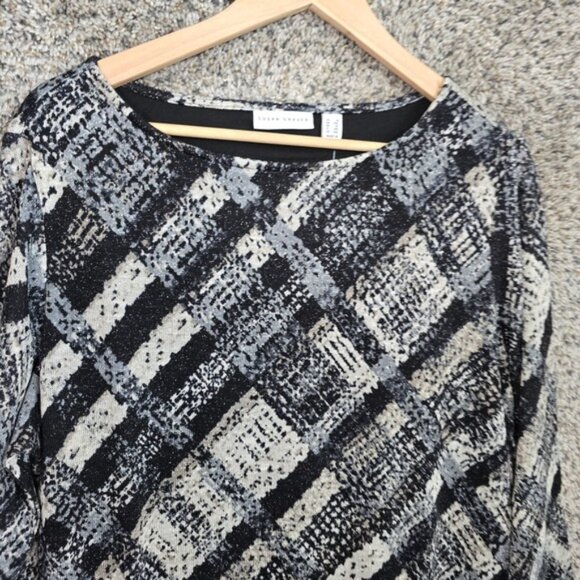 Susan Graver Top Womens Plus 1X Black Silver Scoop Neck Knit Tunic Metallic - Picture 4 of 7